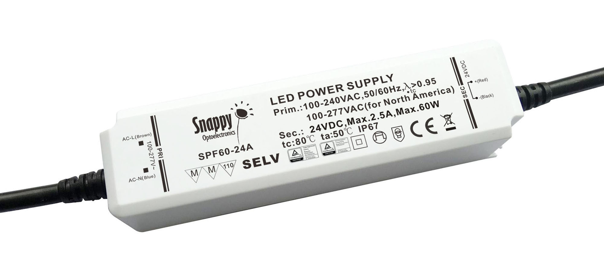 SPF60-24A  60W CV & CC Non-Dimmable LED Driver 24VDC IP65